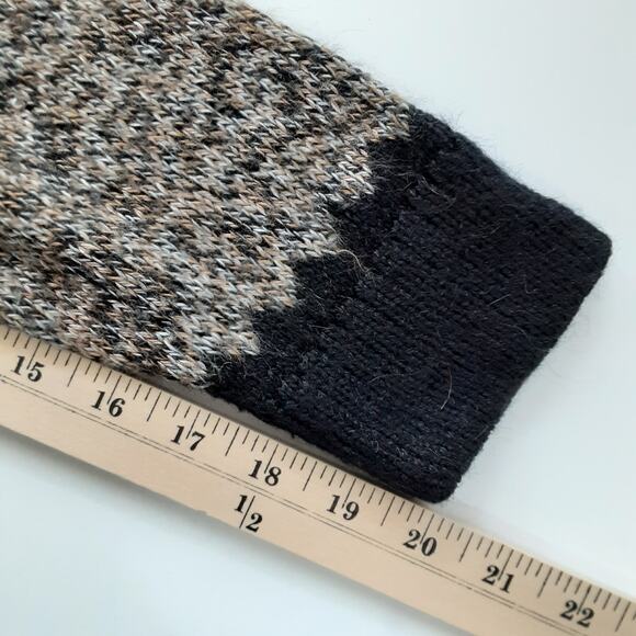 Vintage Peruvian Alpaca Sweater Hooded Pullover Aztec Black Nordic Fair Isle - Picture 10 of 10